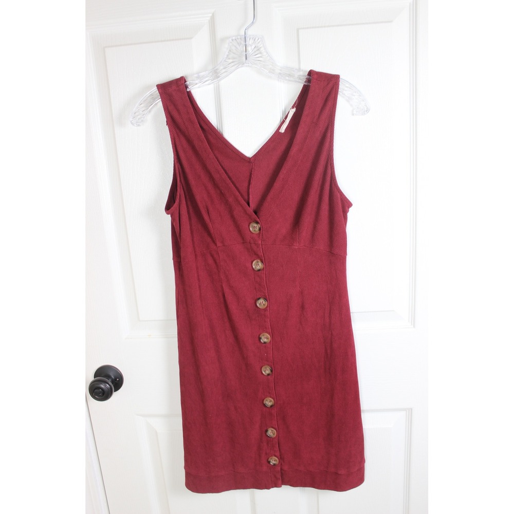 LILA LILA Burgundy Ribbed V Neck Button Front Mini Dress Women's Size L